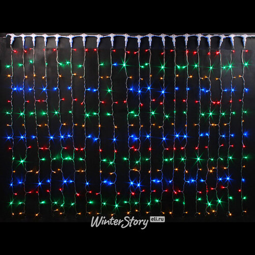 Светодиодный занавес 2*9 м, 1800 разноцветных LED ламп, прозрачный СИЛИКОН+ПВХ, соединяемый, IP54 Rich Led