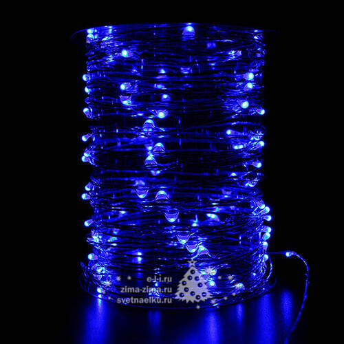Светодиодная гирлянда на проволоке Роса 100 синих MINILED ламп 10 м, серебряная проволока BEAUTY LED