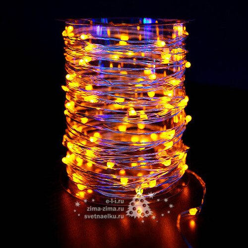 Светодиодная гирлянда на проволоке Роса 100 желтых MINILED ламп 10 м, серебряная проволока BEAUTY LED
