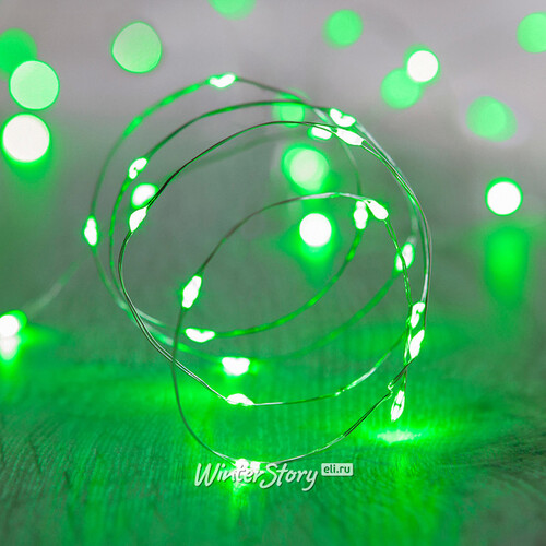 Светодиодная гирлянда Роса на батарейках, 30 зеленых MINILED ламп, 3 м, серебряная проволока BEAUTY LED