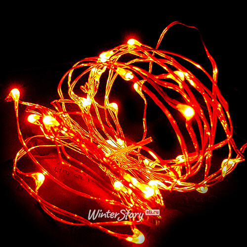 Светодиодная гирлянда Роса на батарейках 3AG13, 30 красных MINILED ламп, 3 м, серебряная проволока BEAUTY LED