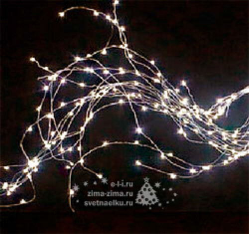 Светодиодная гирлянда на проволоке Капельки Звездочки 100 теплых белых MINILED ламп 10 м, серебряная проволока BEAUTY LED