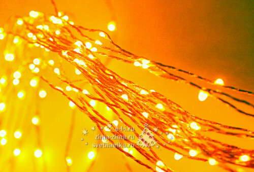 Светодиодная гирлянда на проволоке Роса 100 желтых MINILED ламп 10 м, серебряная проволока BEAUTY LED