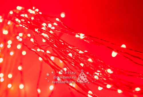 Светодиодная гирлянда на проволоке Роса 100 красных MINILED ламп 10 м, серебряная проволока BEAUTY LED