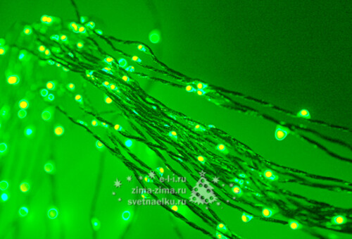 Светодиодная гирлянда на проволоке Роса 100 зеленых MINILED ламп 10 м, серебряная проволока BEAUTY LED