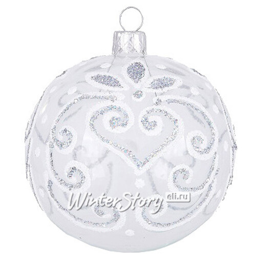 Стеклянный елочный шар Симфония 8 см прозрачный с серебряным Фабрика Елочка
