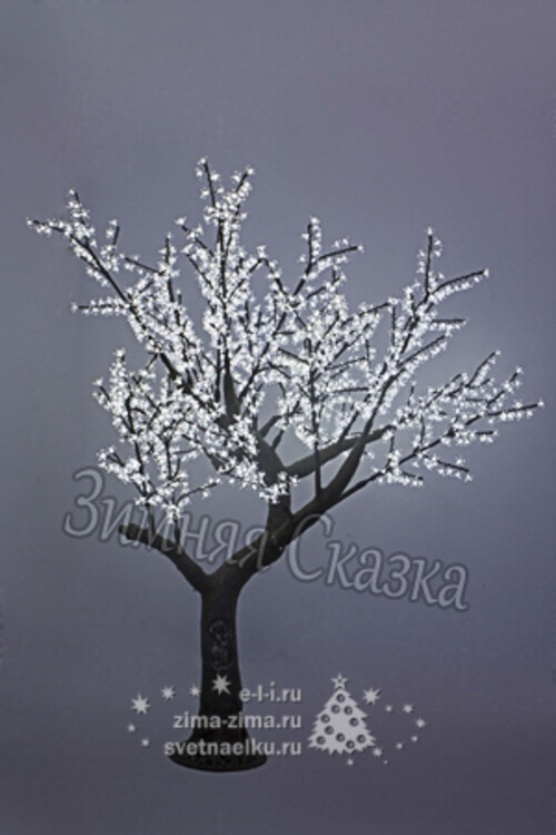 Светодиодное дерево "Сакура с листьями" с "натуральным" стволом, 300 см, уличное, 2688 LED, белые цветы с зелеными листьями BEAUTY LED