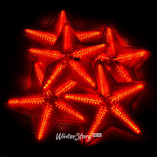 Электрогирлянда Красные Звезды 45 см, 5 звезд, 100 холодных белых LED ламп, 6 м, прозрачный ПВХ, соединяемая, IP44 Царь Елка