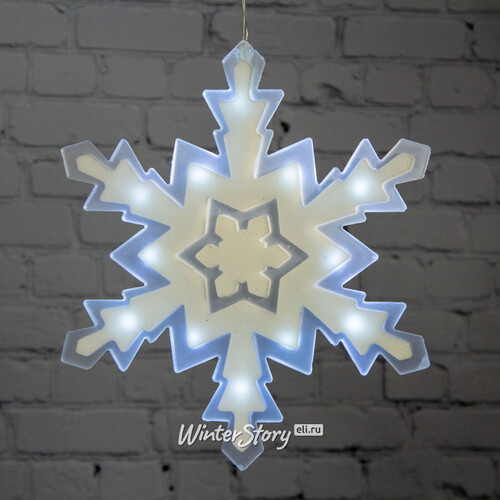 Светящееся украшение на присоске Снежинка 25 см, 12 холодных белых LED ламп на батарейке Snowhouse