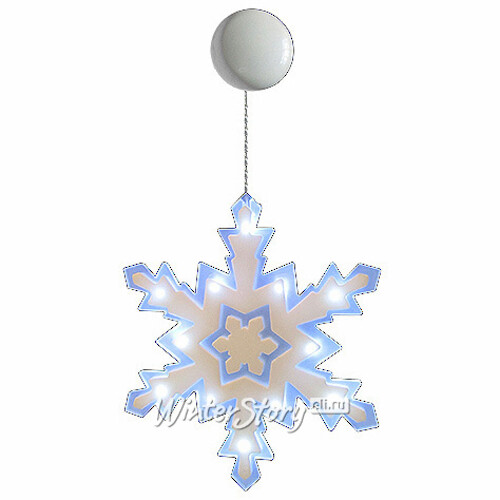 Светящееся украшение на присоске Снежинка 25 см, 12 холодных белых LED ламп на батарейке Snowhouse