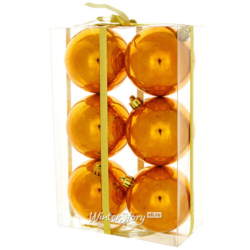 Набор пластиковых глянцевых шаров 8 см оранжевый, 6 шт, Snowhouse Snowhouse