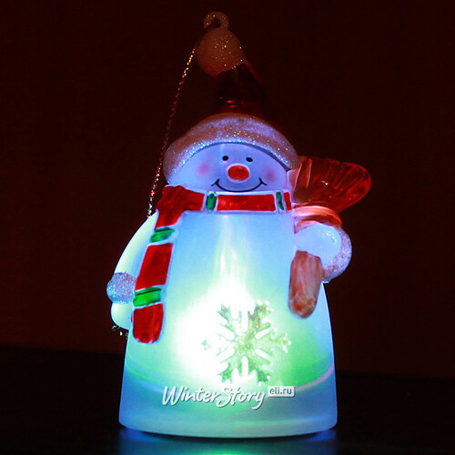 Светящаяся елочная игрушка Снеговик 10 см, на батарейке, RGB, подвеска Snowhouse