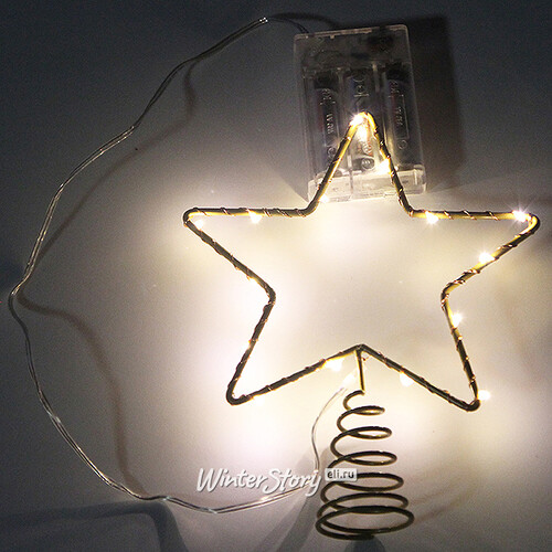Светодиодная Звезда на елку 15 см теплая белая, mini LED лампы, на батарейках Snowhouse