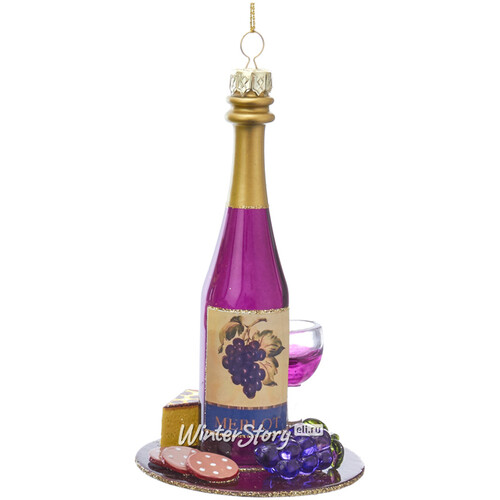 Стеклянная елочная игрушка Бутылка Вина - Merlot с закусками 13 см, подвеска Kurts Adler