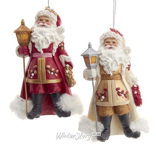 Елочная игрушка Санта Клаус в бежевом - Christmas Lantern 13 см, подвеска Kurts Adler