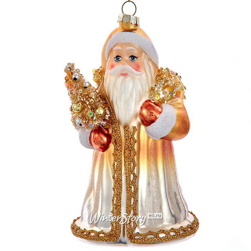 Стеклянная елочная игрушка Санта Клаус с золотой елочкой 18 см, подвеска Kurts Adler