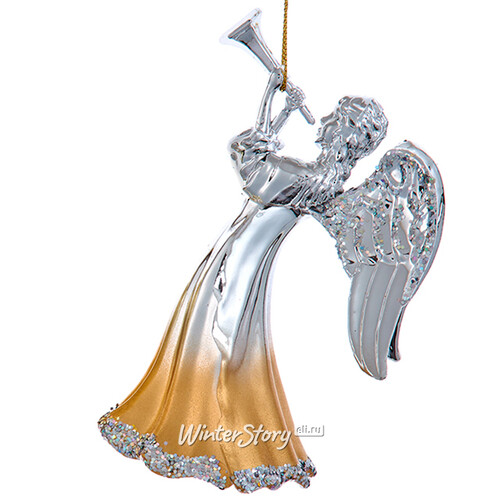 Елочная игрушка Ангел - Persee 13 см, серебряный, подвеска Kurts Adler
