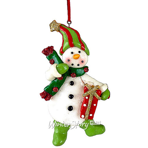 Елочное украшение Снеговик в Зеленых Валенках 12 см, подвеска Forest Market