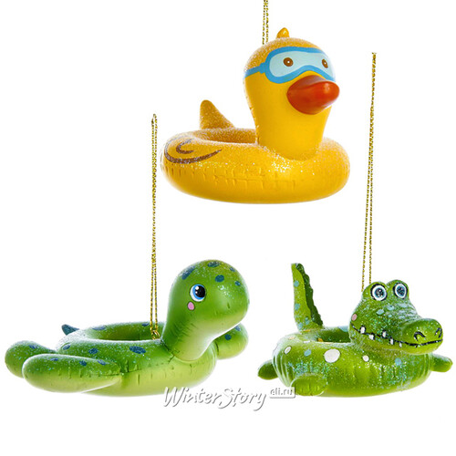 Елочная игрушка Крокодильчик - Каникулы на пляже 8 см, подвеска Kurts Adler