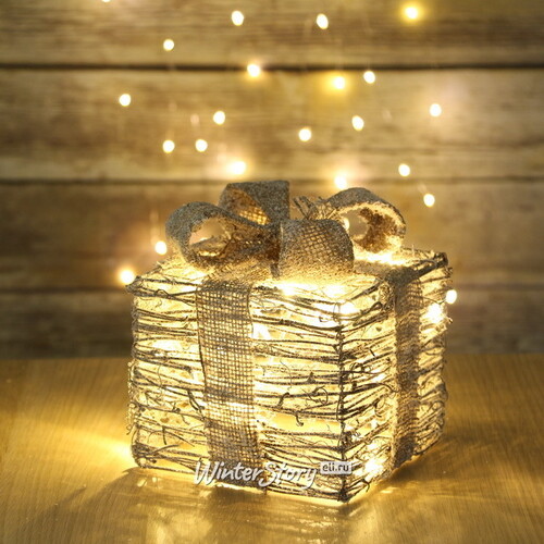 Светящийся Подарок под елку Сноувальд 15 см 20 теплых белых мини LED ламп Peha