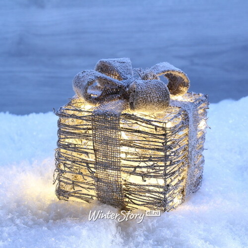 Светящийся Подарок под елку Сноувальд 20 см 20 теплых белых мини LED ламп Peha