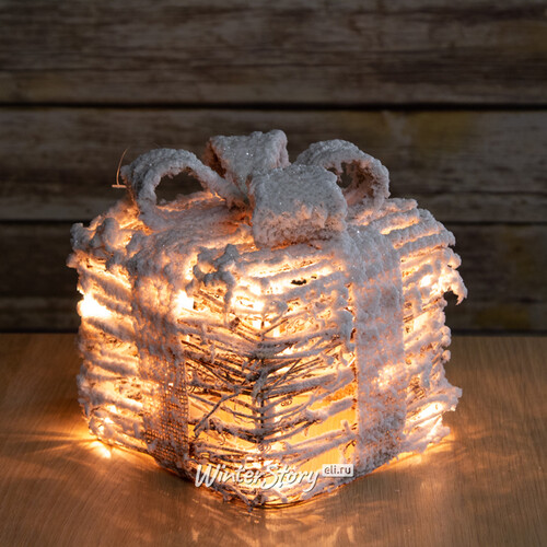 Светящийся Подарок под елку Сноувальд 15 см 20 теплых белых мини LED ламп Peha