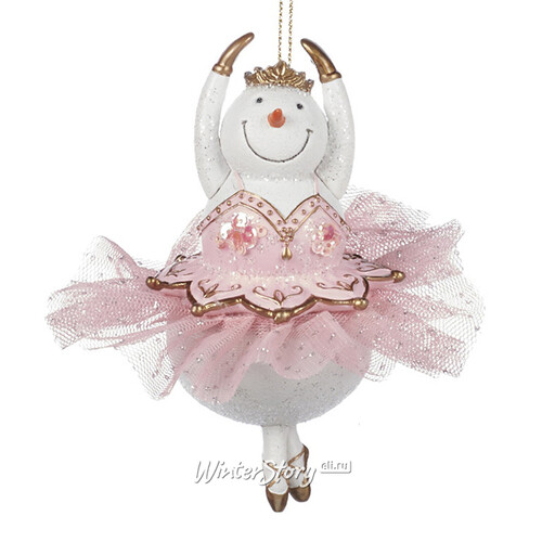 Елочная игрушка Снеговик-Балерун Анес в розовой пачке 12 см, подвеска Goodwill