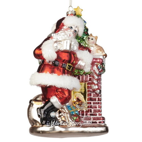 Стеклянная елочная игрушка Санта с котиком 19 см, подвеска Goodwill