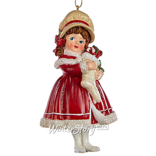 Елочная игрушка Малыши в Бордовом Костюме с Подарком - Девочка 12 см, подвеска Goodwill