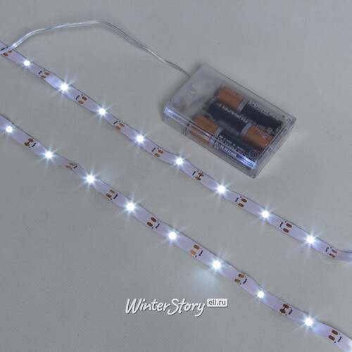 Светодиодная лента Ledstrip на батарейках 1 м, 30 холодных белых LED ламп, на липучке, IP20 Koopman