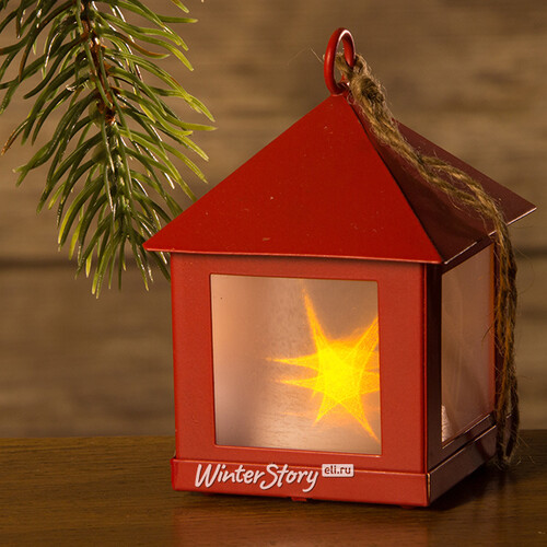 Фонарик Светлячок 6*8 см, красный, 1 теплая белая LED лампа на батарейке, подвеска Koopman