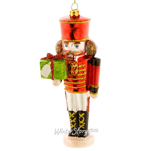 Стеклянная елочная игрушка Щелкунчик с Подарком 17 см, подвеска Forest Market