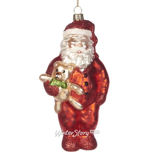 Стеклянная елочная игрушка Санта с мишкой Тедди 14 см, подвеска Goodwill