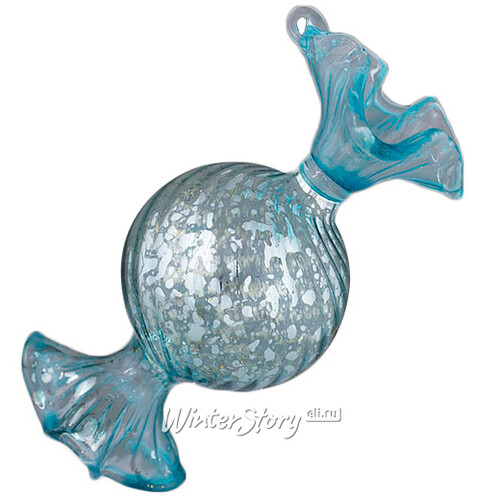 Стеклянная елочная игрушка Конфета Комильфо 9 см голубая, подвеска Holiday Classics