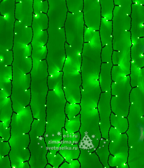 Светодиодный занавес 2*3 м, 864 зеленых LED лампы, прозрачный ПВХ, соединяемый, контроллер, IP44 Царь Елка