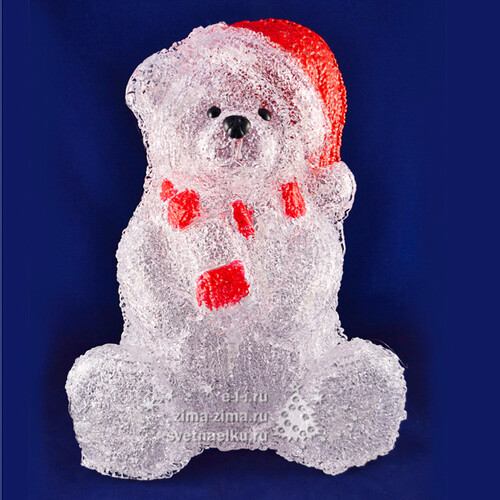Медведь белый в красном колпаке и шарфе светящийся, 30 см, уличный, акрил, 40 холодных белых LED ламп Царь Елка