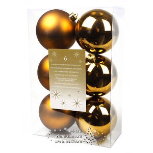 Набор пластиковых матовых шаров 8 см червонное золото, 6 шт Kaemingk/Winter Deco фото 1
