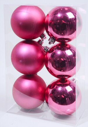 Набор пластиковых глянцевых шаров 8 см ярко розовый, 6 шт Kaemingk/Winter Deco фото 1