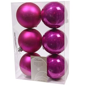 Набор пластиковых шаров Розовая Фуксия 8 см, 6 шт, mix Kaemingk/Winter Deco фото 1