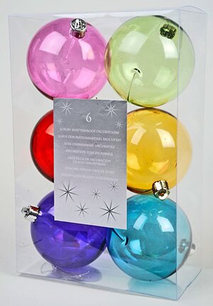 Набор пластиковых шаров Мыльные Пузыри 10 см прозрачный разноцветный,, 6 шт Kaemingk фото 1