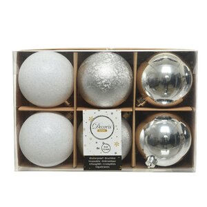 Набор пластиковых шаров Celebration 8 см серебряный с белым, 6 шт Kaemingk фото 2