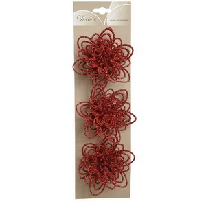Декоративный цветок Аделис 10 см, красный, 3 шт, клипса Kaemingk фото 2
