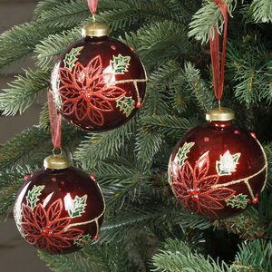 Набор стеклянных шаров Рождественская Сюита 8 см бордовый, 3 шт Kaemingk фото 3