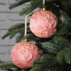 Набор винтажных елочных шаров Монфревиль 10 см розовый, 2 шт, стекло, уцененный Kaemingk фото 1