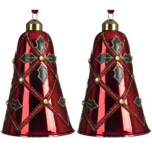 Стеклянная елочная игрушка Колокольчик Настроение Рождества 11 см красный, 2 шт, подвеска Kaemingk фото 1