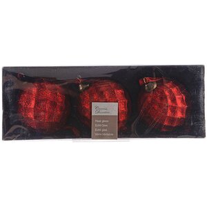 Набор винтажных елочных шаров Грани Красоты 8 см красные, 3 шт, стекло Kaemingk фото 2