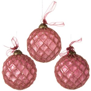 Набор винтажных елочных шаров Грани Красоты 8 см розовые, 3 шт, стекло Kaemingk фото 1