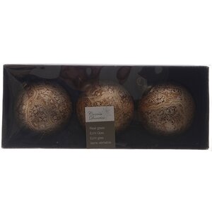 Набор винтажных елочных шаров Мраморный Узор 8 см кофейный, 3 шт, стекло Kaemingk фото 2