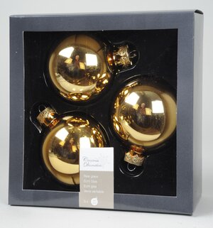 Набор стеклянных шаров 8 см, 3 шт, золото глянец Kaemingk фото 1