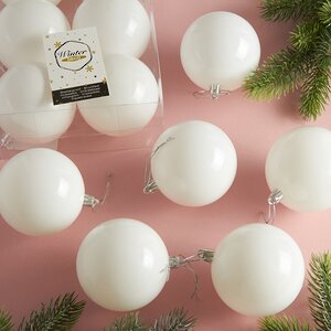 Набор пластиковых шаров Liberty 8 см, 6 шт, белый глянцевый Winter Deco фото 1
